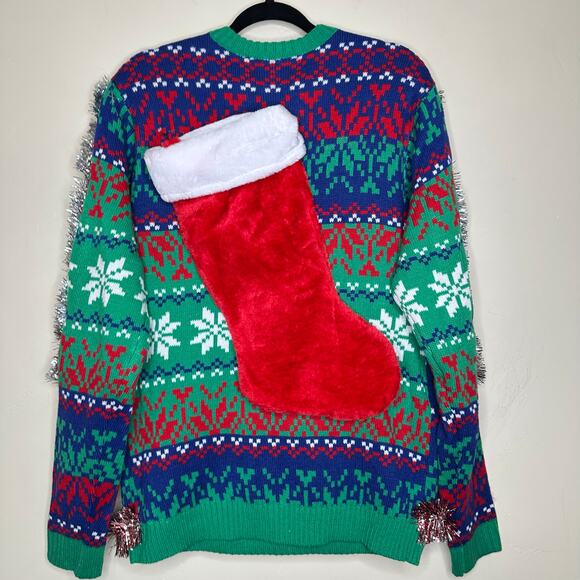 Ugly Christmas Sweater Rudolph LIGHTS UP Tinsel Xmas Party Winner Size Medium - Picture 3 of 5